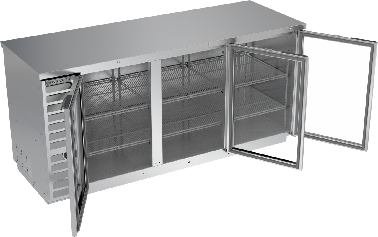 BB78HC-1-FG-S | 78" Glass Doors Food Rated Back Bar in Stainless Steel