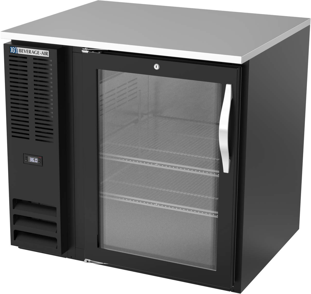 BB36HC-FG-B | 36" Glass Door Food Rated Back Bar in Black