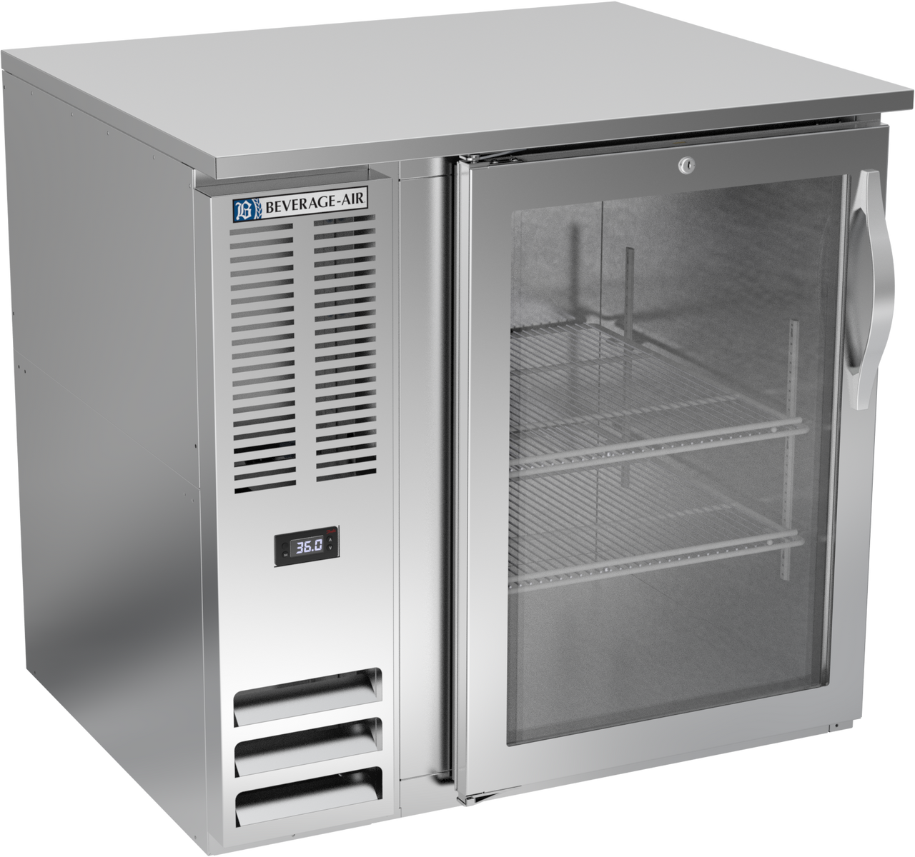 BB36HC-FG-S | 36" Glass Door Food Rated Back Bar in Stainless Steel