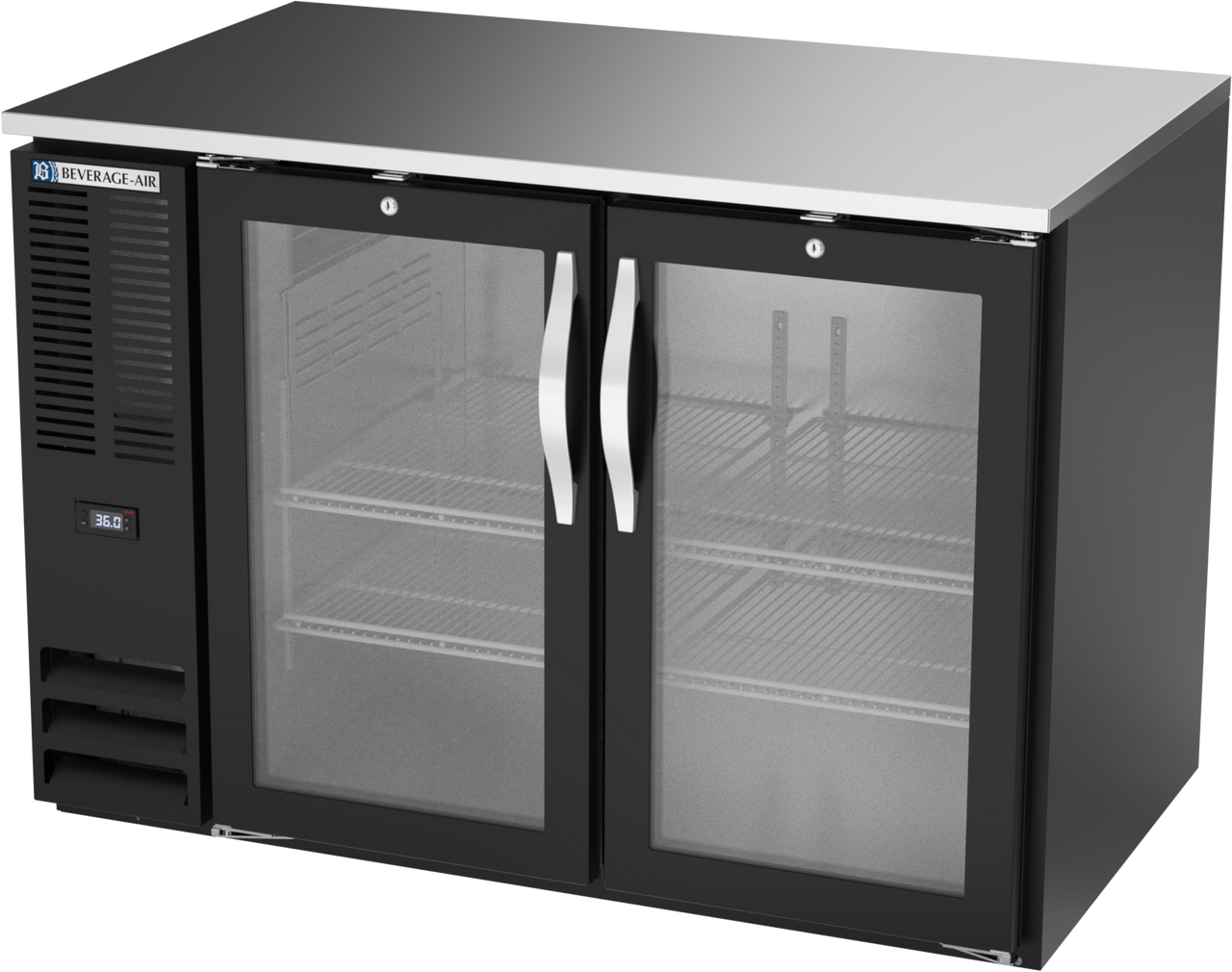 BB48HC-FG-B | 48" Glass Doors Food Rated Back Bar in Black
