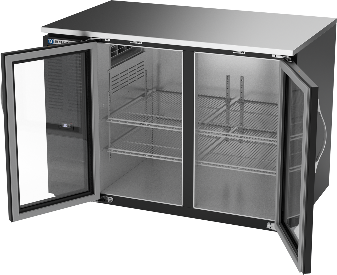 BB48HC-FG-B | 48" Glass Doors Food Rated Back Bar in Black