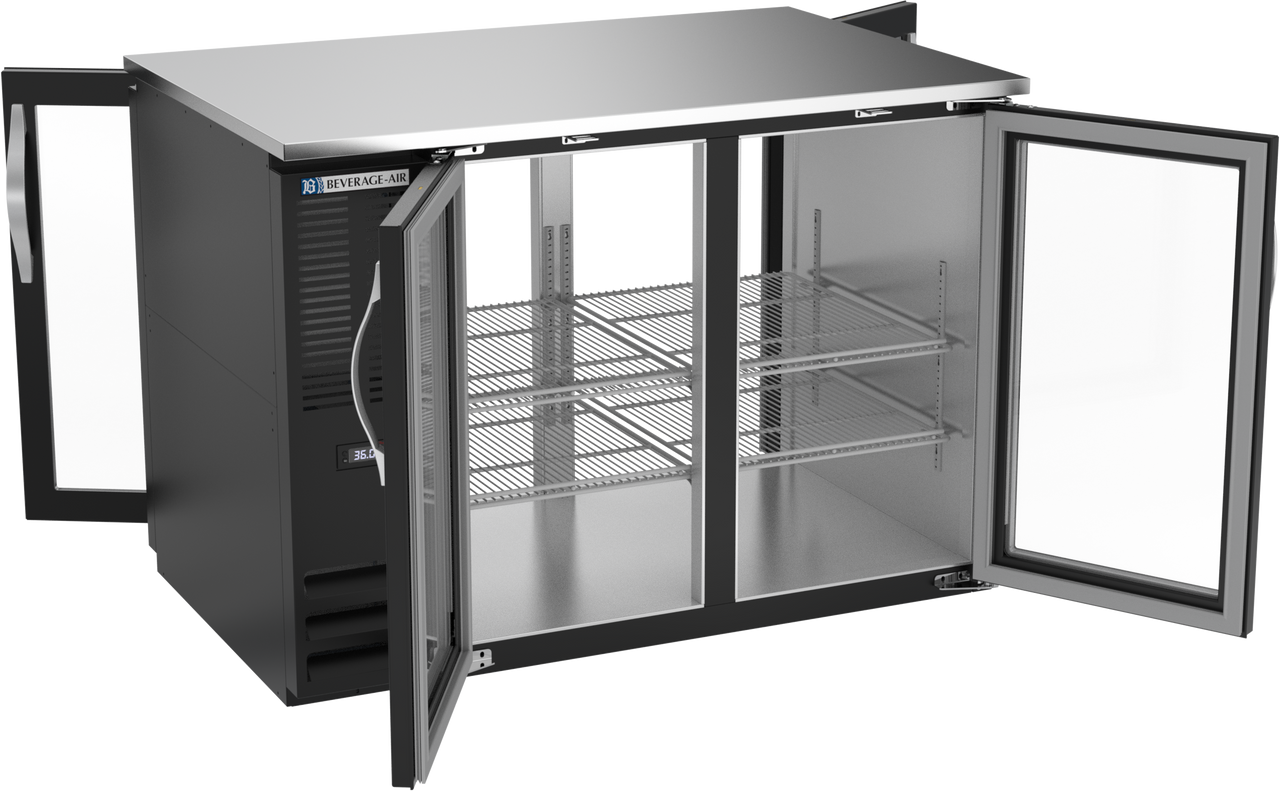 BB48HC-FG-PT-B | 48" Glass Doors Food Rated Pass-thru Back Bar in Black