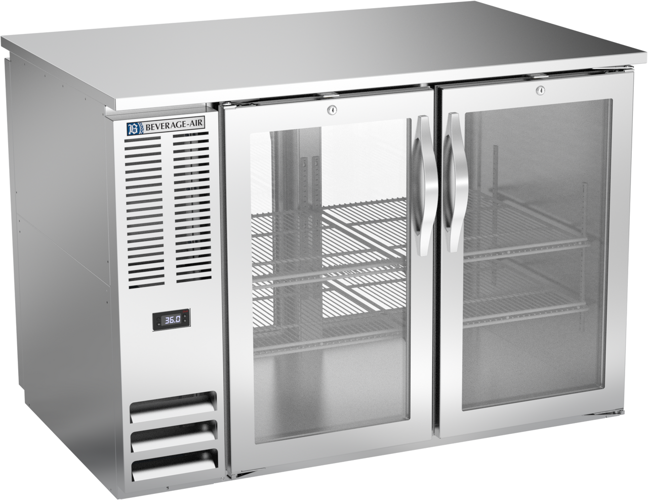 BB48HC-FG-PT-S | 48" Glass Doors Food Rated Pass-thru Back Bar in Stainless Steel BB48HC-FG-PT-S | 48" Glass Doors Food Rated Pass-thru Back Bar in Stainless Steel