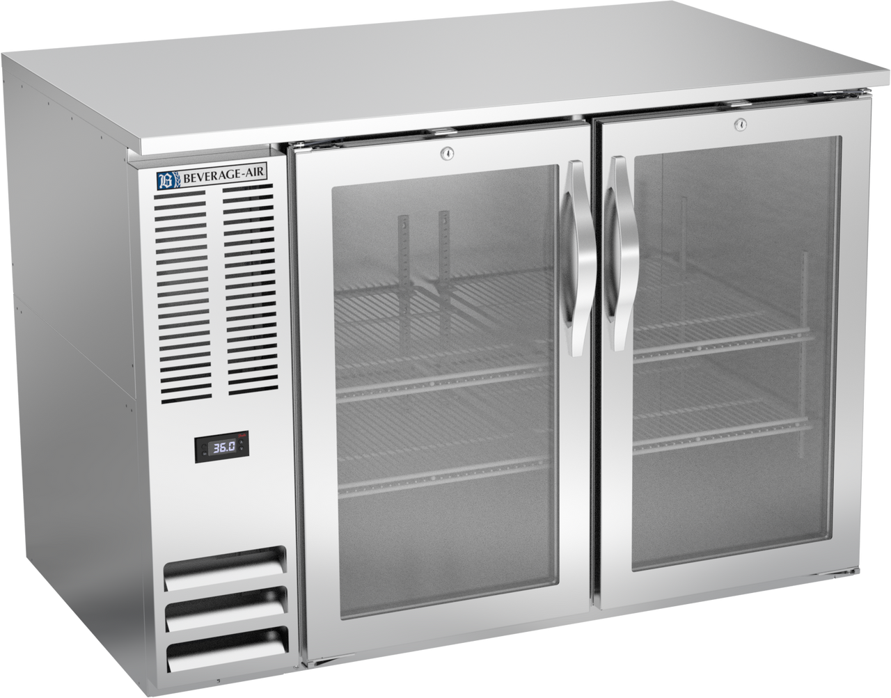 BB48HC-FG-S | 48" Glass Doors Food Rated Back Bar in Stainless Steel