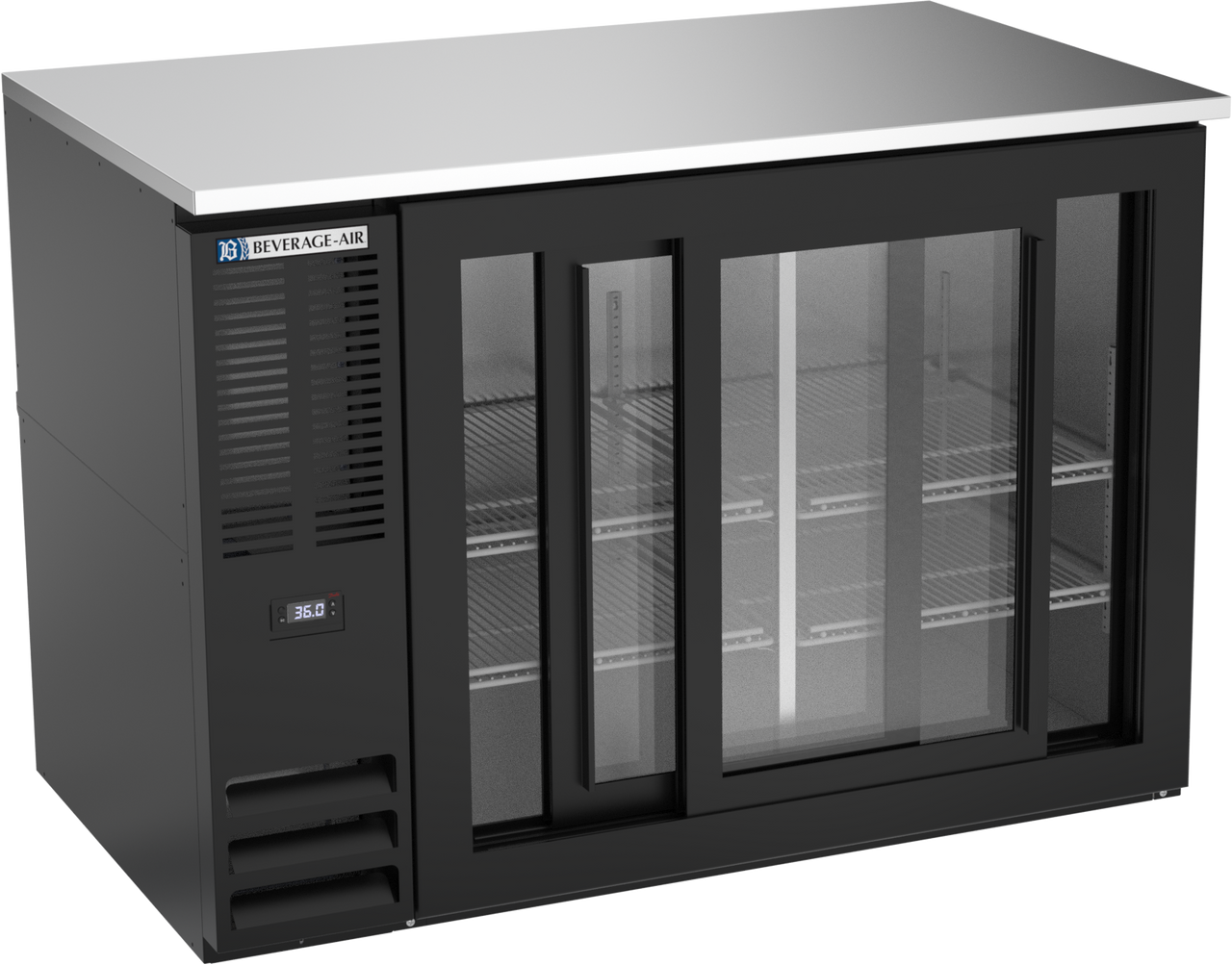 BB48HC-F-GS-B | 48" Sliding Glass Doors Food Rated Back Bar in Black