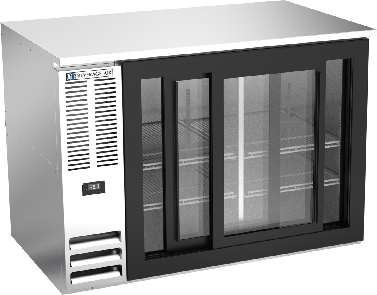 BB48HC-F-GS-S | 48" Sliding Glass Doors Food Rated Back Bar in Stainless Steel