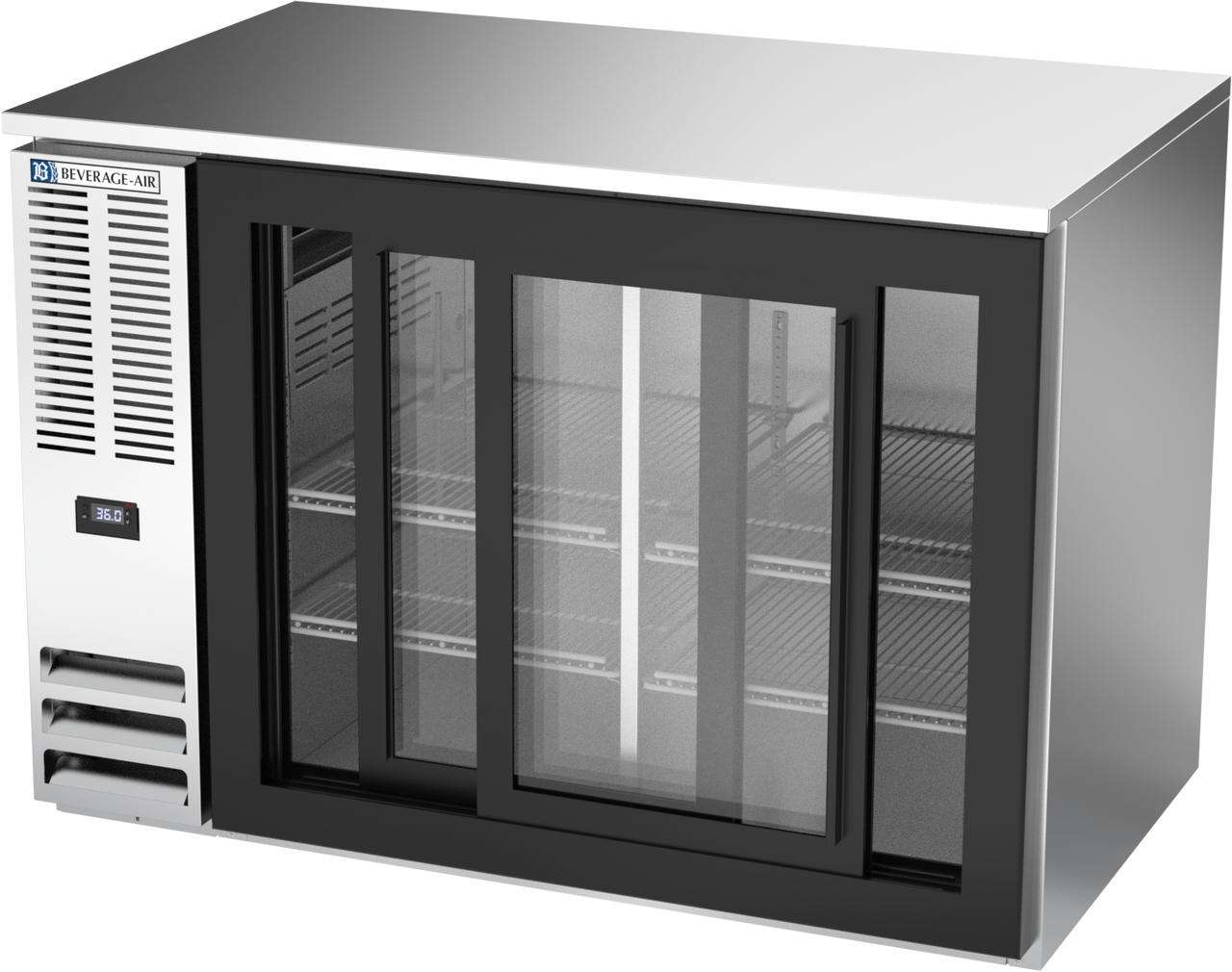 BB48HC-F-GS-S | 48" Sliding Glass Doors Food Rated Back Bar in Stainless Steel