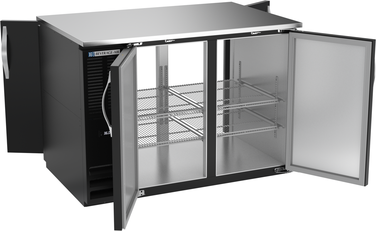 BB48HC-F-PT-B | 48" Solid Doors Food Rated Pass-thru Back Bar in Black BB48HC-F-PT-B | 48" Solid Doors Food Rated Pass-thru Back Bar in Black