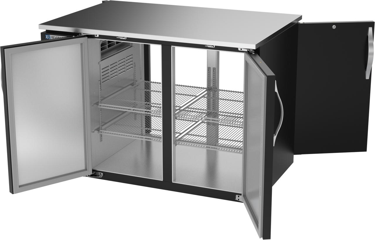 BB48HC-F-PT-B | 48" Solid Doors Food Rated Pass-thru Back Bar in Black BB48HC-F-PT-B | 48" Solid Doors Food Rated Pass-thru Back Bar in Black