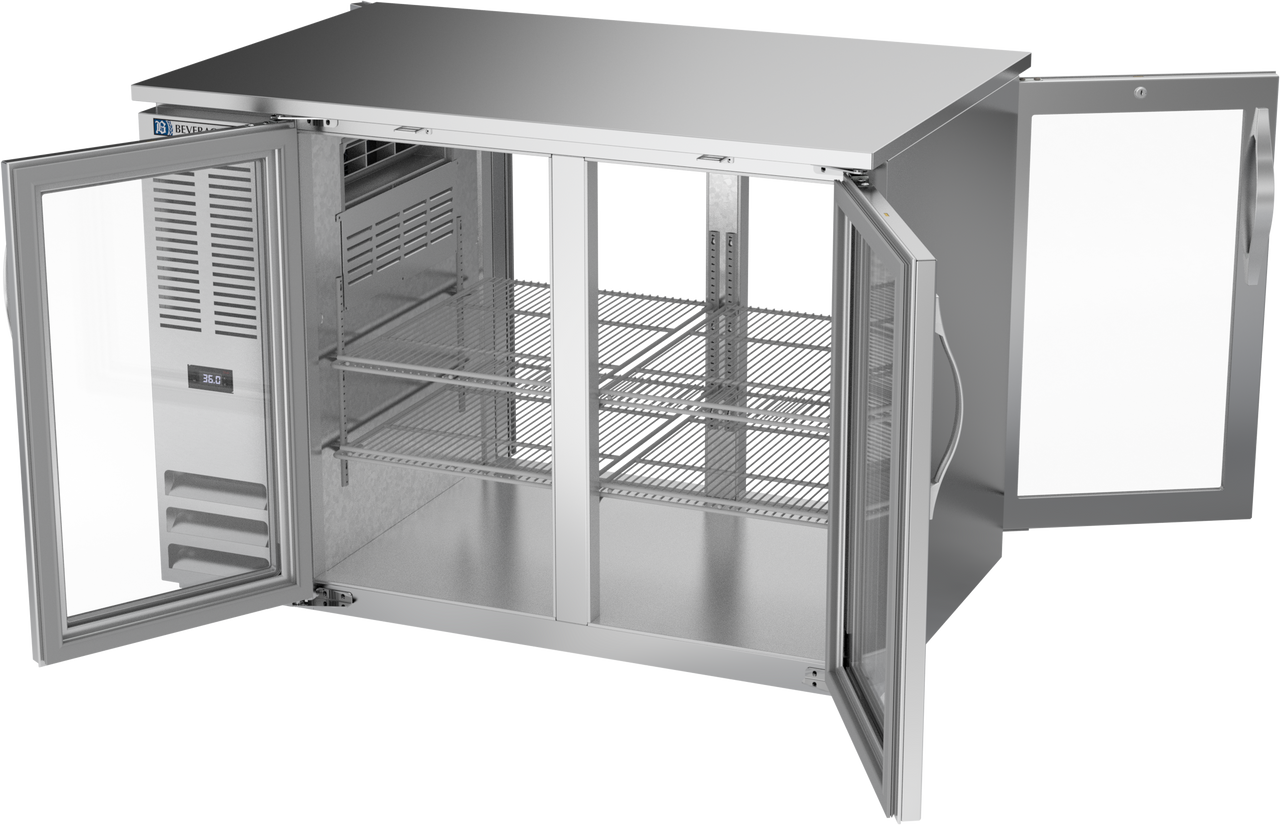 BB48HC-G-PT-S | 48" Glass Doors Pass-thru Back Bar in Stainless Steel