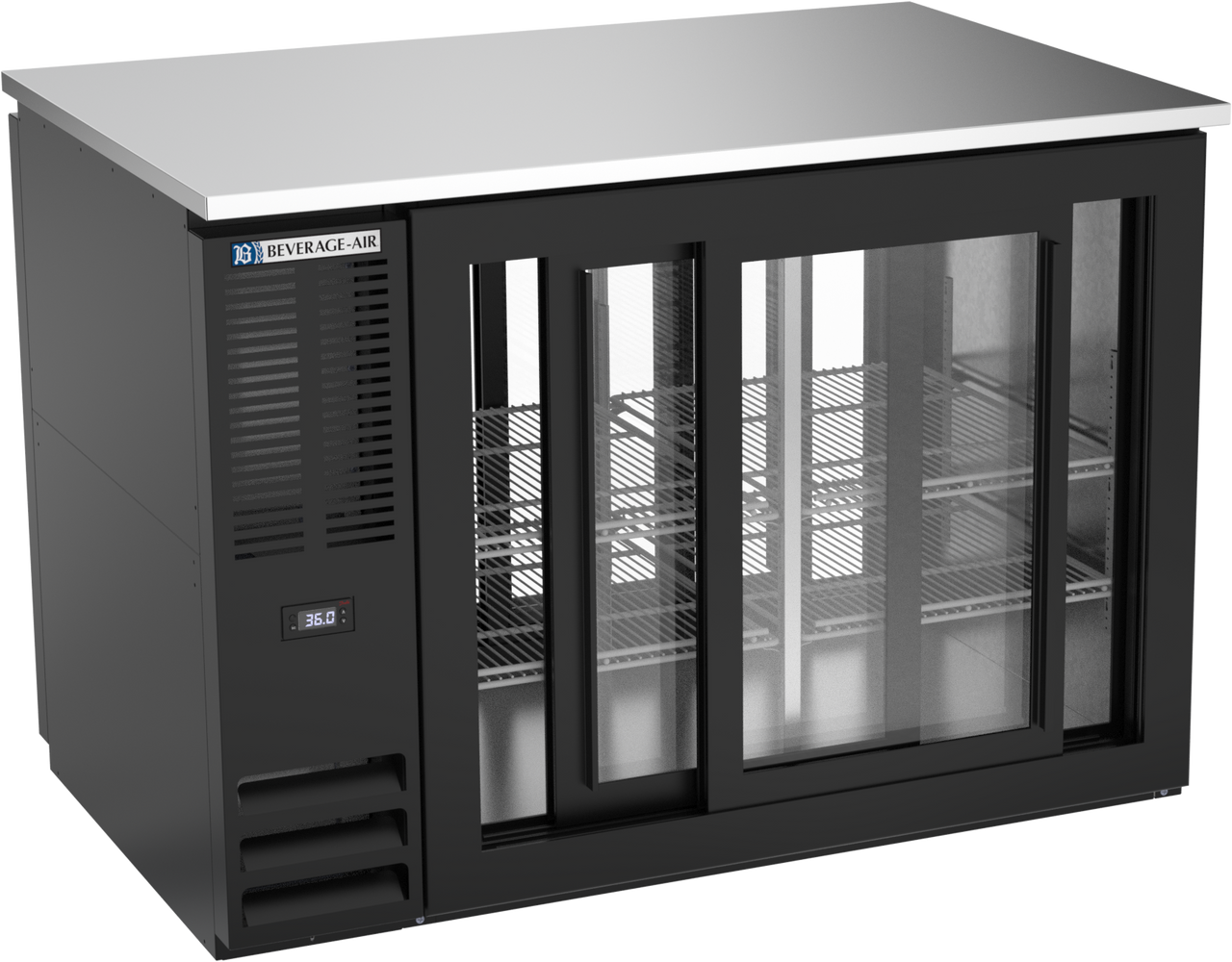 BB48HC-GS-F-PT-B | 48" Sliding Glass Doors Food Rated Pass-thru Back Bar in Black