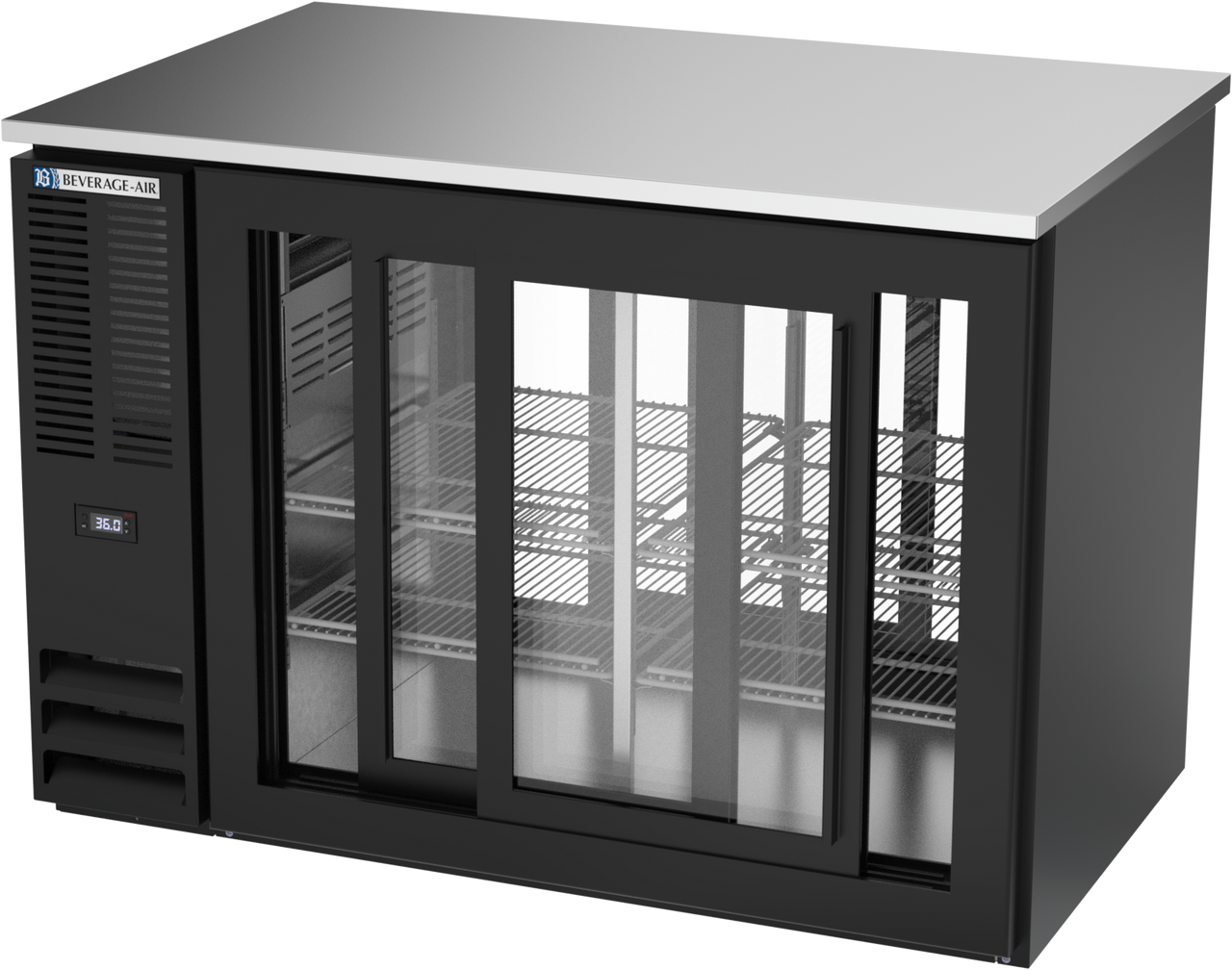 BB48HC-GS-F-PT-B | 48" Sliding Glass Doors Food Rated Pass-thru Back Bar in Black