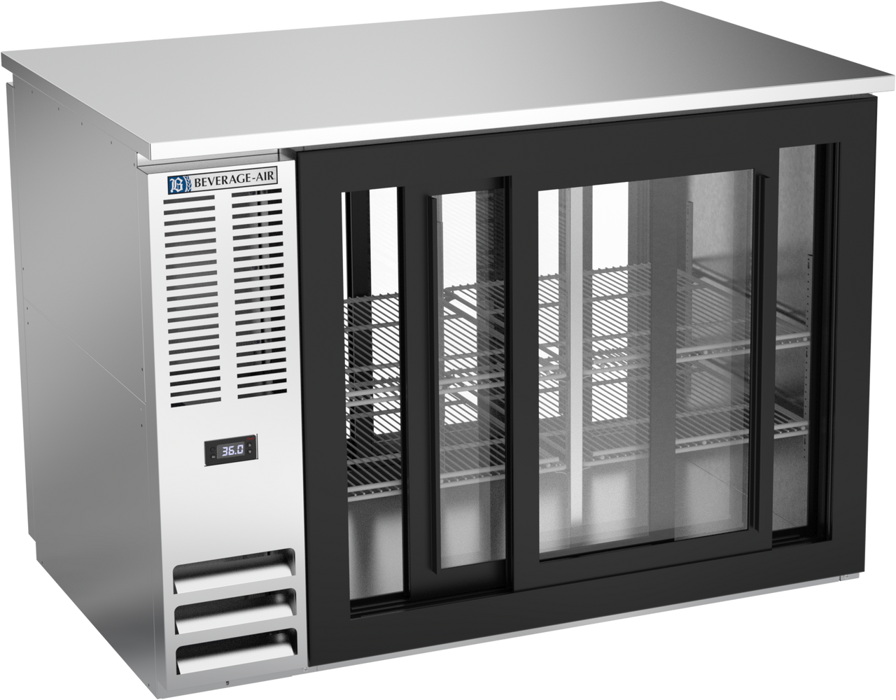 BB48HC-GS-F-PT-S | 48" Sliding Glass Doors Food Rated Pass-thru Back Bar in Stainless Steel BB48HC-GS-F-PT-S | 48" Sliding Glass Doors Food Rated Pass-thru Back Bar in Stainless Steel