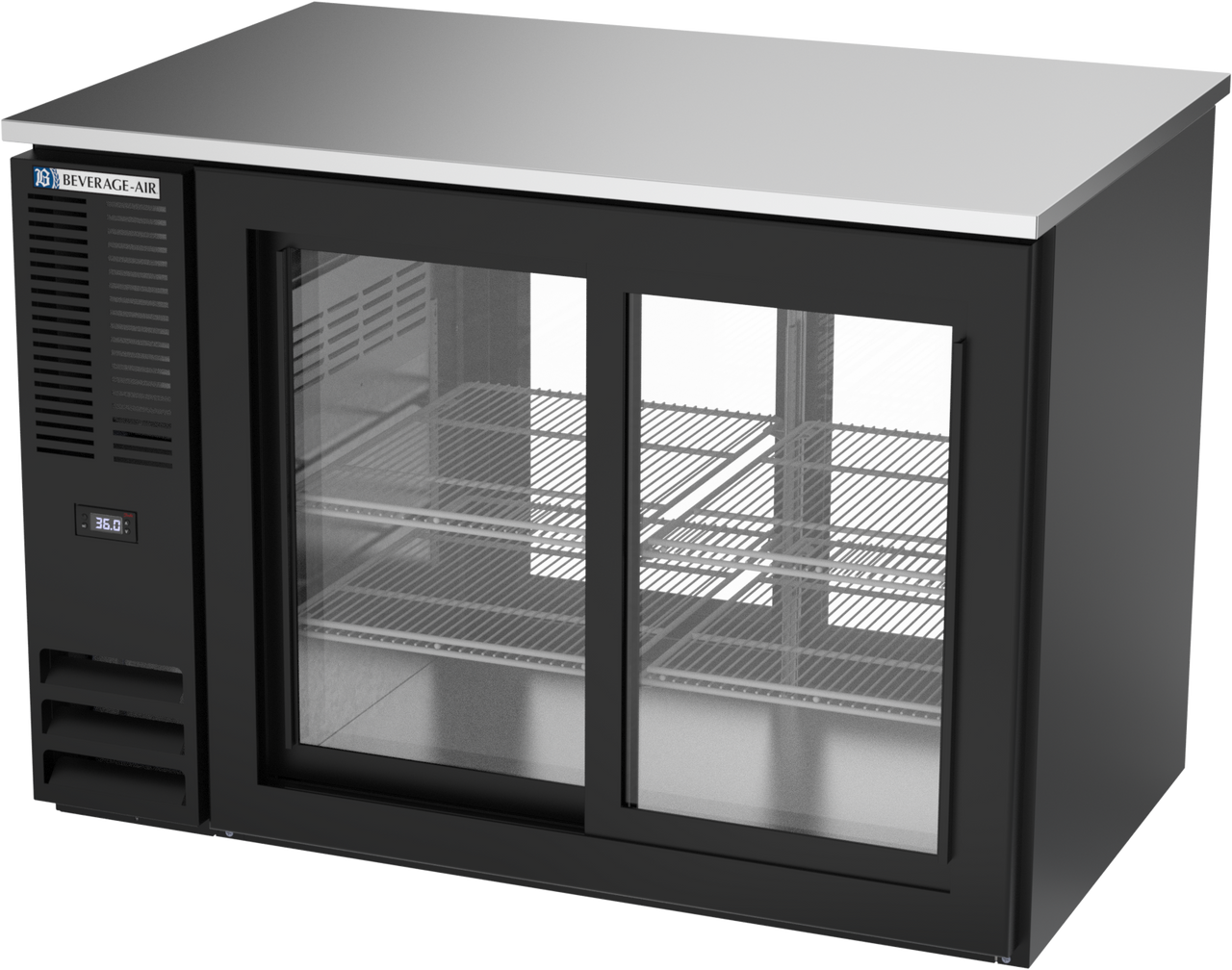 BB48HC-GS-PT-B | 48" Sliding Glass Doors Pass-thru Back Bar in Black