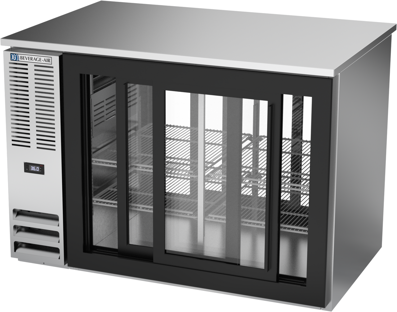 BB48HC-GS-PT-S | 48" Sliding Glass Doors Pass-thru Back Bar in Stainless Steel BB48HC-GS-PT-S | 48" Sliding Glass Doors Pass-thru Back Bar in Stainless Steel