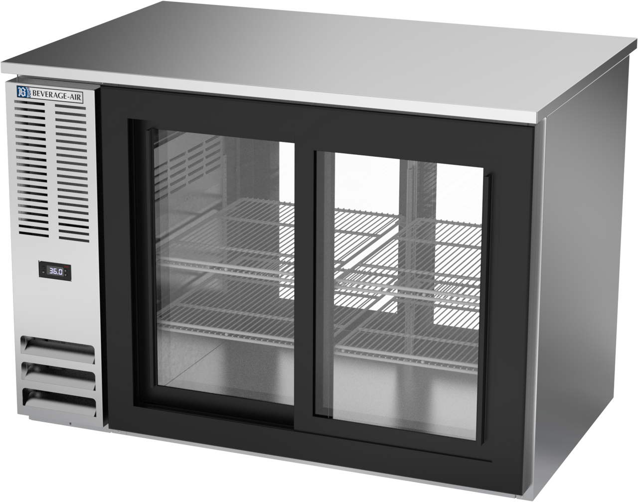 BB48HC-GS-PT-S | 48" Sliding Glass Doors Pass-thru Back Bar in Stainless Steel