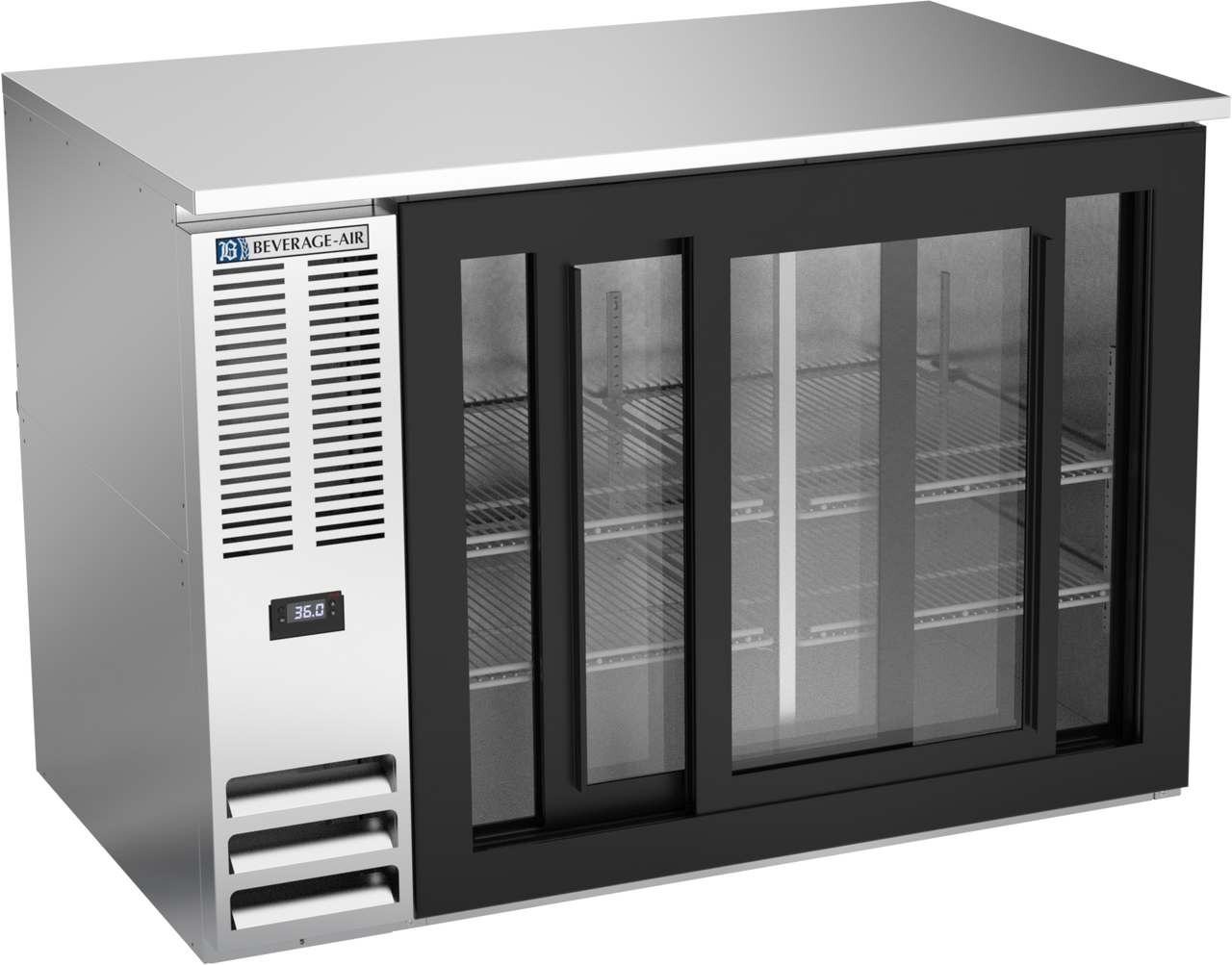 BB48HC-GS-S | 48" Sliding Glass Doors Back Bar in Stainless Steel