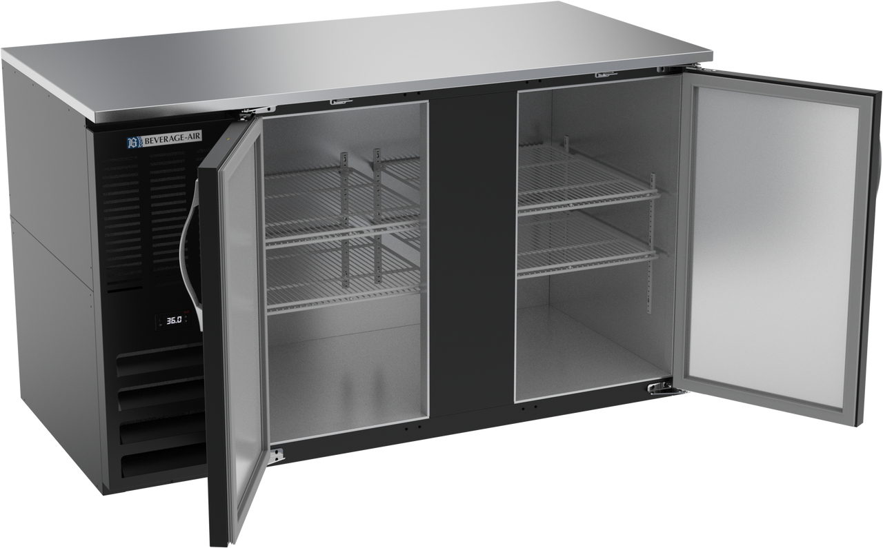 BB58HC-F-B | 58" Solid Doors Food Rated Back Bar in Black BB58HC-F-B | 58" Solid Doors Food Rated Back Bar in Black