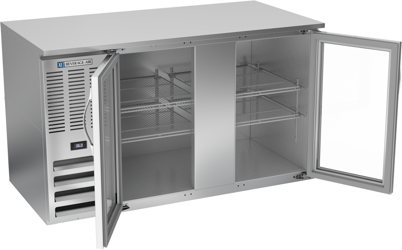 BB58HC-FG-S | 58" Glass Doors Food Rated Back Bar in Stainless Steel BB58HC-FG-S | 58" Glass Doors Food Rated Back Bar in Stainless Steel