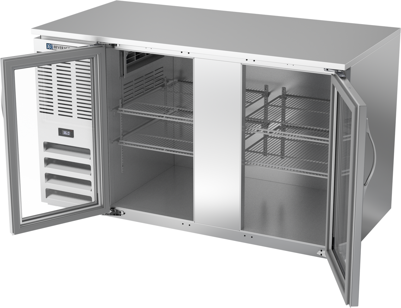 BB58HC-FG-S | 58" Glass Doors Food Rated Back Bar in Stainless Steel BB58HC-FG-S | 58" Glass Doors Food Rated Back Bar in Stainless Steel