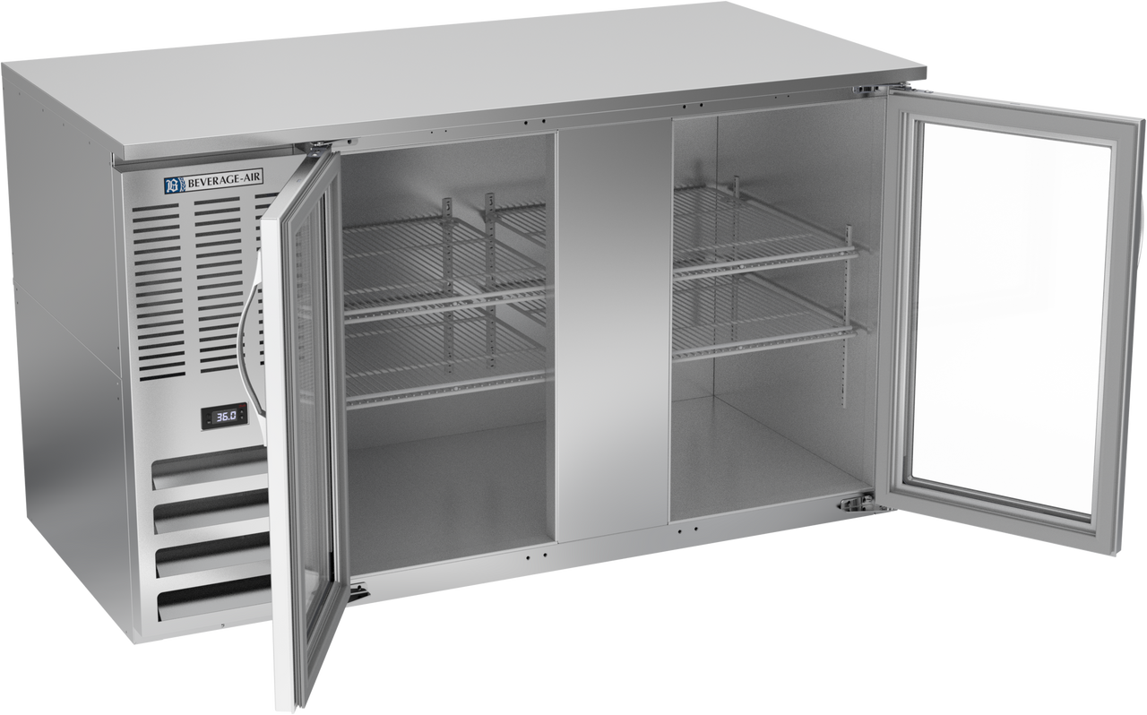 BB58HC-FG-S | 58" Glass Doors Food Rated Back Bar in Stainless Steel