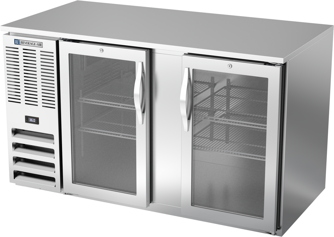 BB58HC-FG-S | 58" Glass Doors Food Rated Back Bar in Stainless Steel