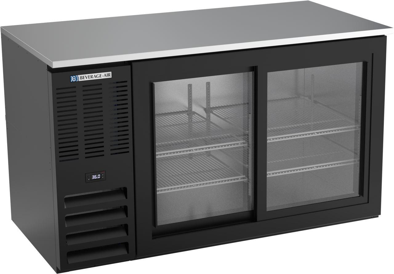 BB58HC-F-GS-B | 58" Sliding Glass Doors Food Rated Back Bar in Black BB58HC-F-GS-B | 58" Sliding Glass Doors Food Rated Back Bar in Black