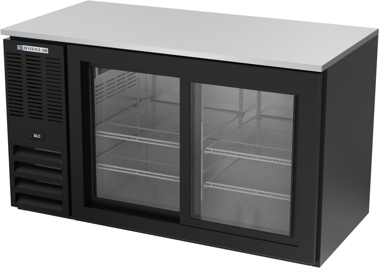 BB58HC-F-GS-B | 58" Sliding Glass Doors Food Rated Back Bar in Black BB58HC-F-GS-B | 58" Sliding Glass Doors Food Rated Back Bar in Black