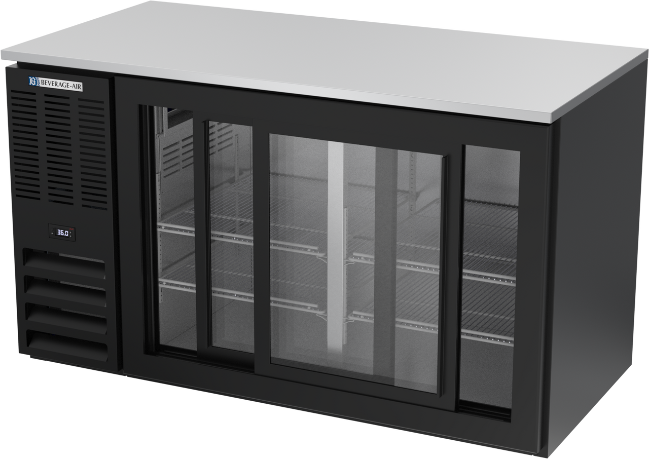 BB58HC-F-GS-B | 58" Sliding Glass Doors Food Rated Back Bar in Black