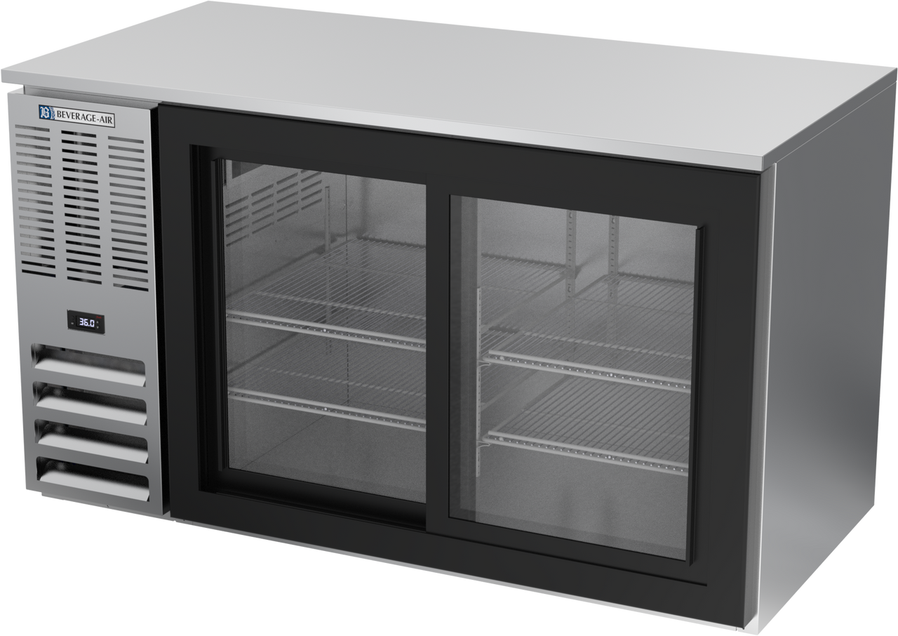 BB58HC-F-GS-S | 58" Sliding Glass Doors Food Rated Back Bar in Stainless Steel BB58HC-F-GS-S | 58" Sliding Glass Doors Food Rated Back Bar in Stainless Steel