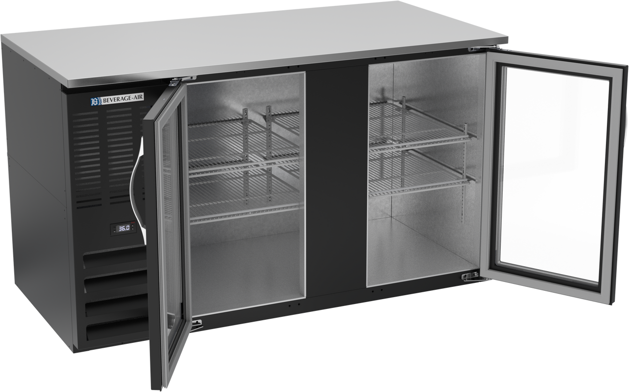 BB58HC-G-B | 58" Glass Doors Back Bar in Black