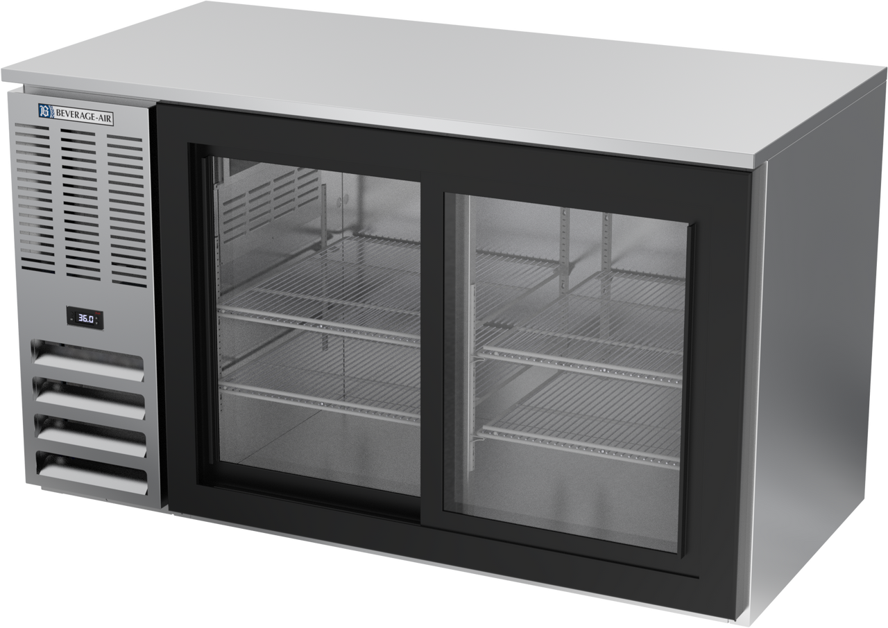 BB58HC-GS-S | 58" Sliding Glass Doors Back Bar in Stainless Steel