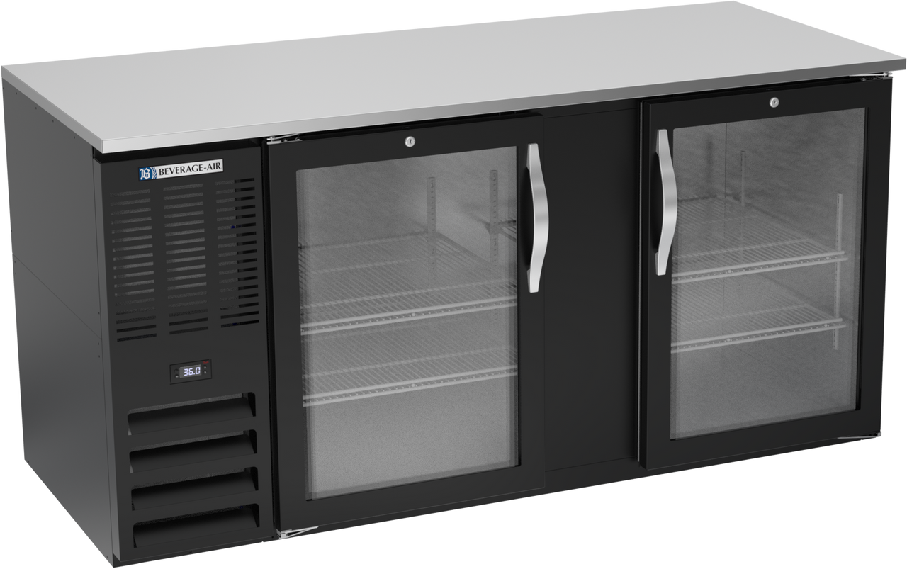BB68HC-FG-B | 68" Glass Doors Food Rated Back Bar in Black