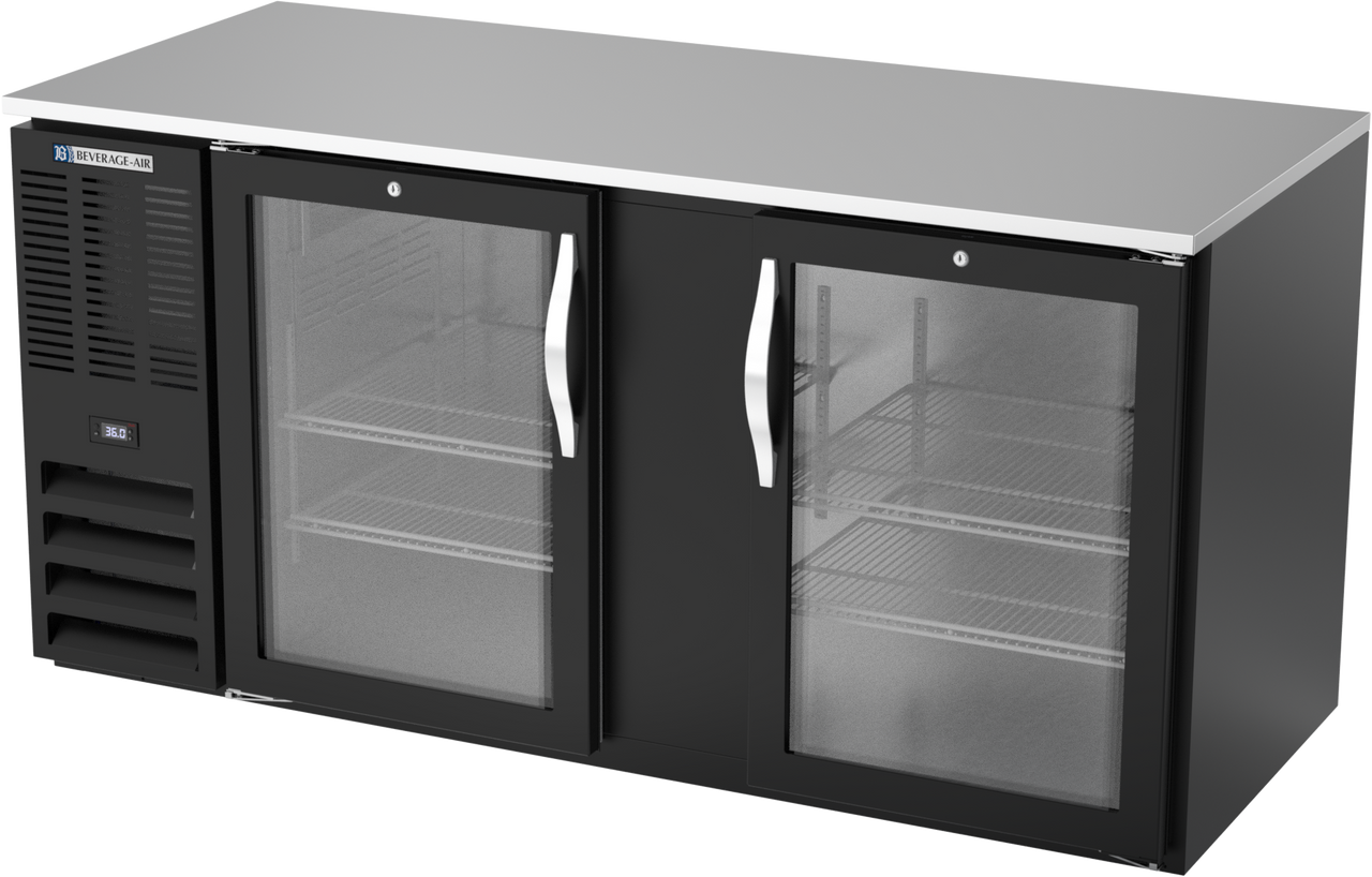 BB68HC-FG-B | 68" Glass Doors Food Rated Back Bar in Black