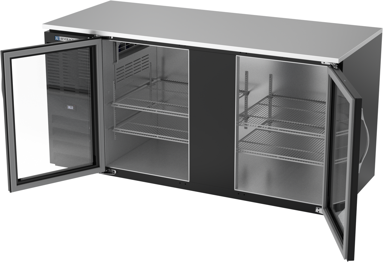 BB68HC-FG-B | 68" Glass Doors Food Rated Back Bar in Black