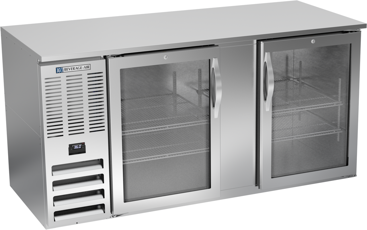 BB68HC-FG-S | 68" Glass Doors Food Rated Back Bar in Stainless Steel