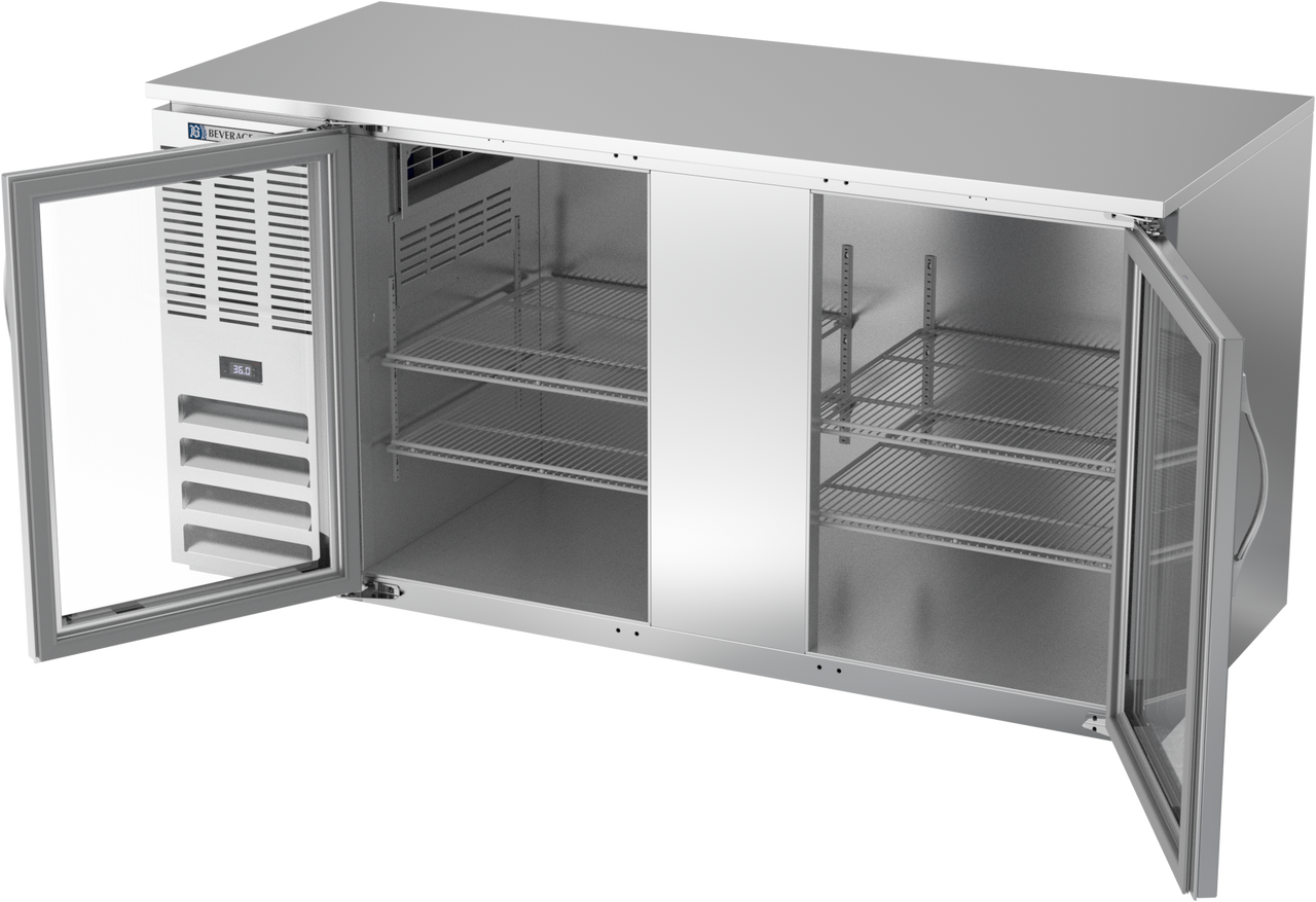 BB68HC-FG-S | 68" Glass Doors Food Rated Back Bar in Stainless Steel