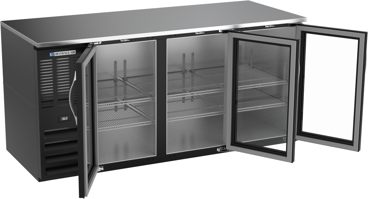 BB72HC-FG-B | 72" Glass Doors Food Rated Back Bar in Black