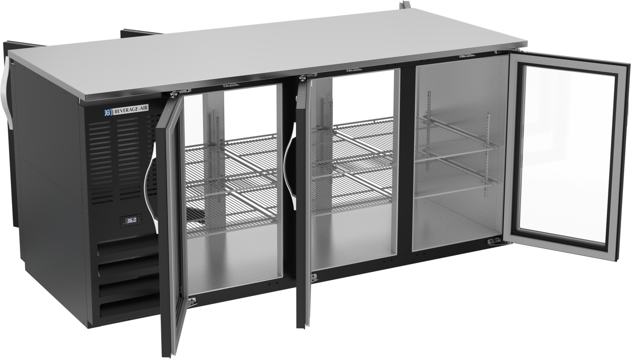 BB72HC-FG-PT-B | 72" Glass Doors Food Rated Pass-thru Back Bar in Black BB72HC-FG-PT-B | 72" Glass Doors Food Rated Pass-thru Back Bar in Black