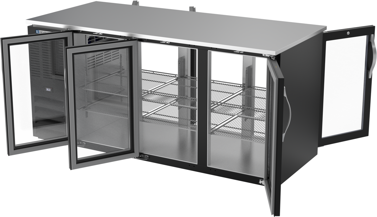 BB72HC-FG-PT-B | 72" Glass Doors Food Rated Pass-thru Back Bar in Black BB72HC-FG-PT-B | 72" Glass Doors Food Rated Pass-thru Back Bar in Black