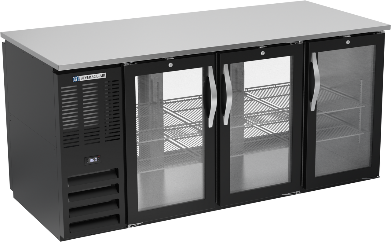 BB72HC-FG-PT-B | 72" Glass Doors Food Rated Pass-thru Back Bar in Black