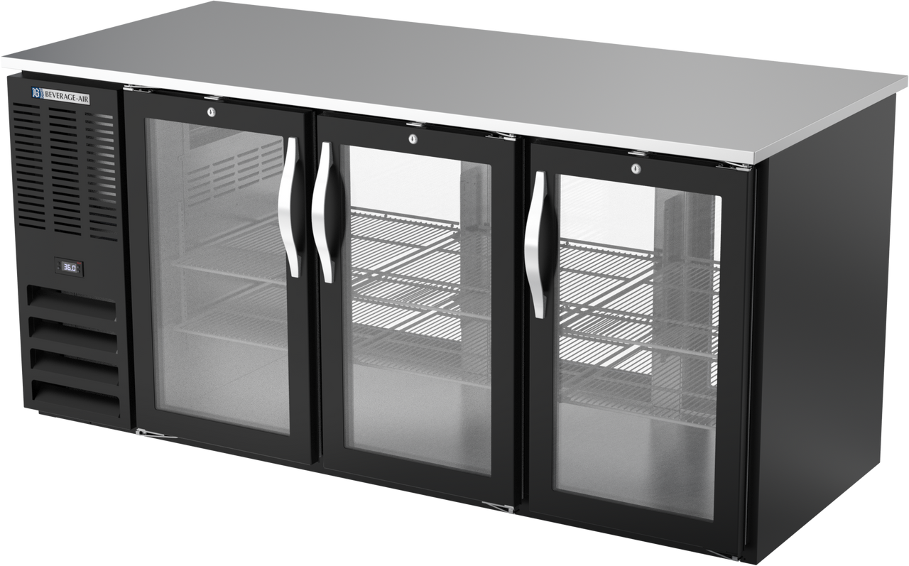 BB72HC-FG-PT-B | 72" Glass Doors Food Rated Pass-thru Back Bar in Black
