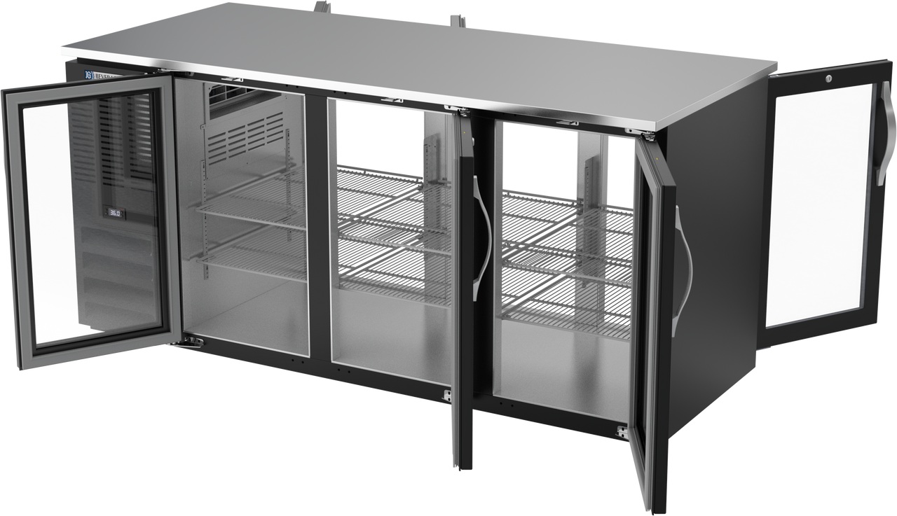 BB72HC-FG-PT-B | 72" Glass Doors Food Rated Pass-thru Back Bar in Black