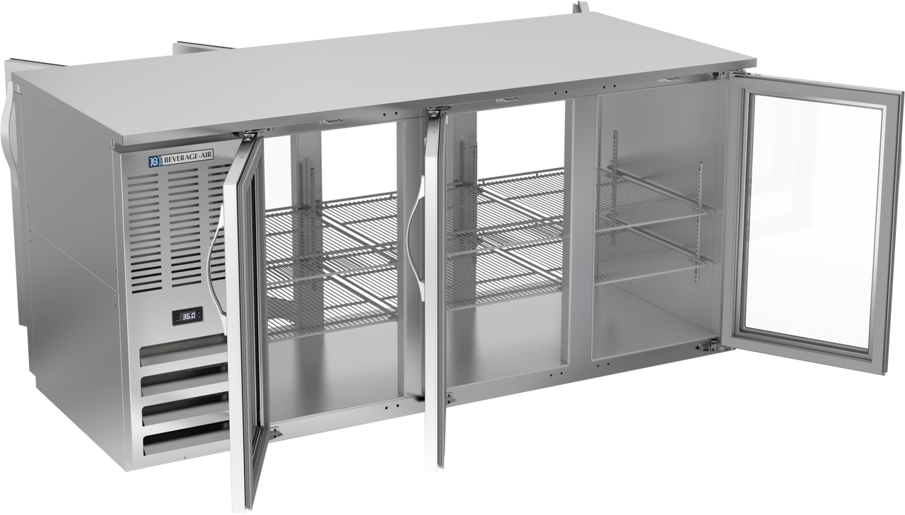 BB72HC-FG-PT-S | 72" Glass Doors Food Rated Pass-thru Back Bar in Stainless Steel BB72HC-FG-PT-S | 72" Glass Doors Food Rated Pass-thru Back Bar in Stainless Steel