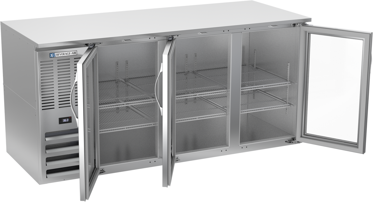 BB72HC-FG-S | 72" Glass Doors Food Rated Back Bar in Stainless Steel BB72HC-FG-S | 72" Glass Doors Food Rated Back Bar in Stainless Steel