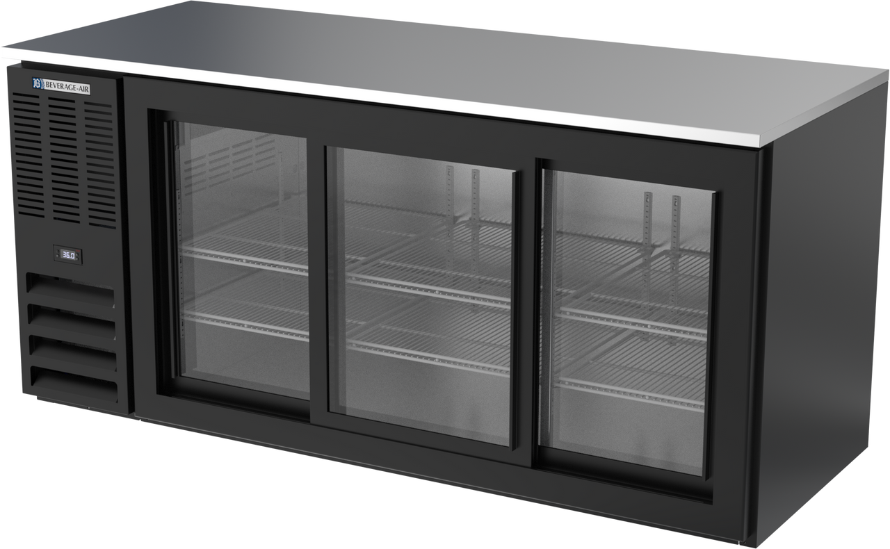 BB72HC-F-GS-B | 72" Sliding Glass Doors Food Rated Back Bar in Black BB72HC-F-GS-B | 72" Sliding Glass Doors Food Rated Back Bar in Black