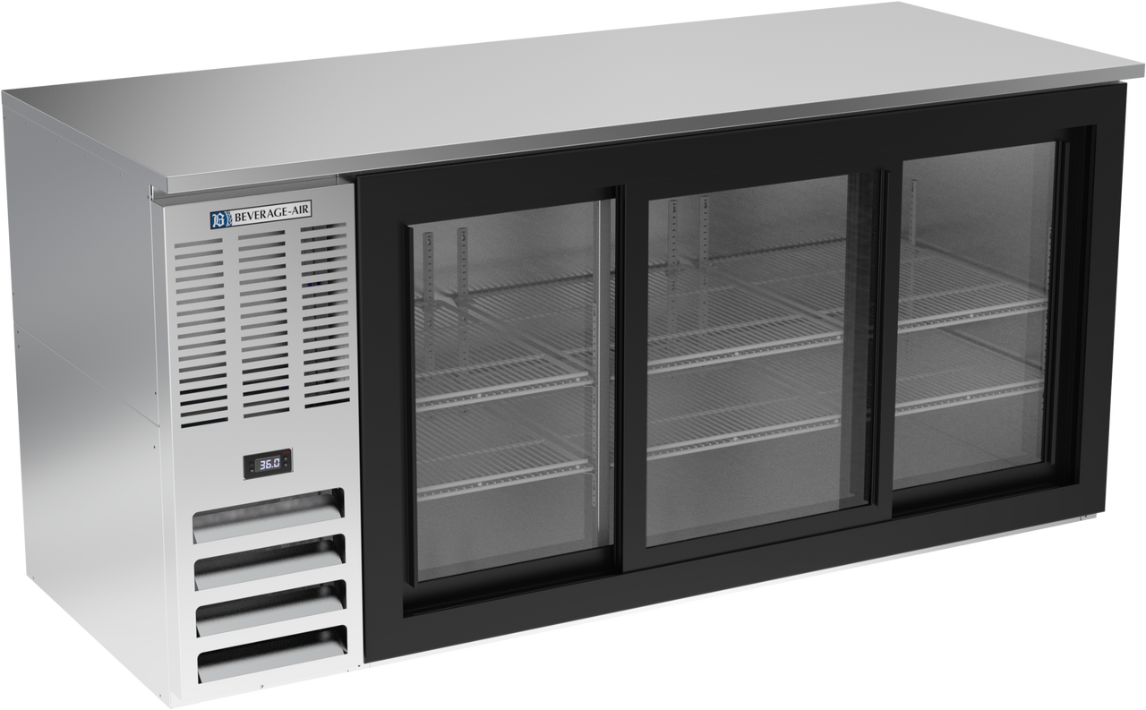 BB72HC-F-GS-S | 72" Sliding Glass Doors Food Rated Back Bar in Stainless Steel