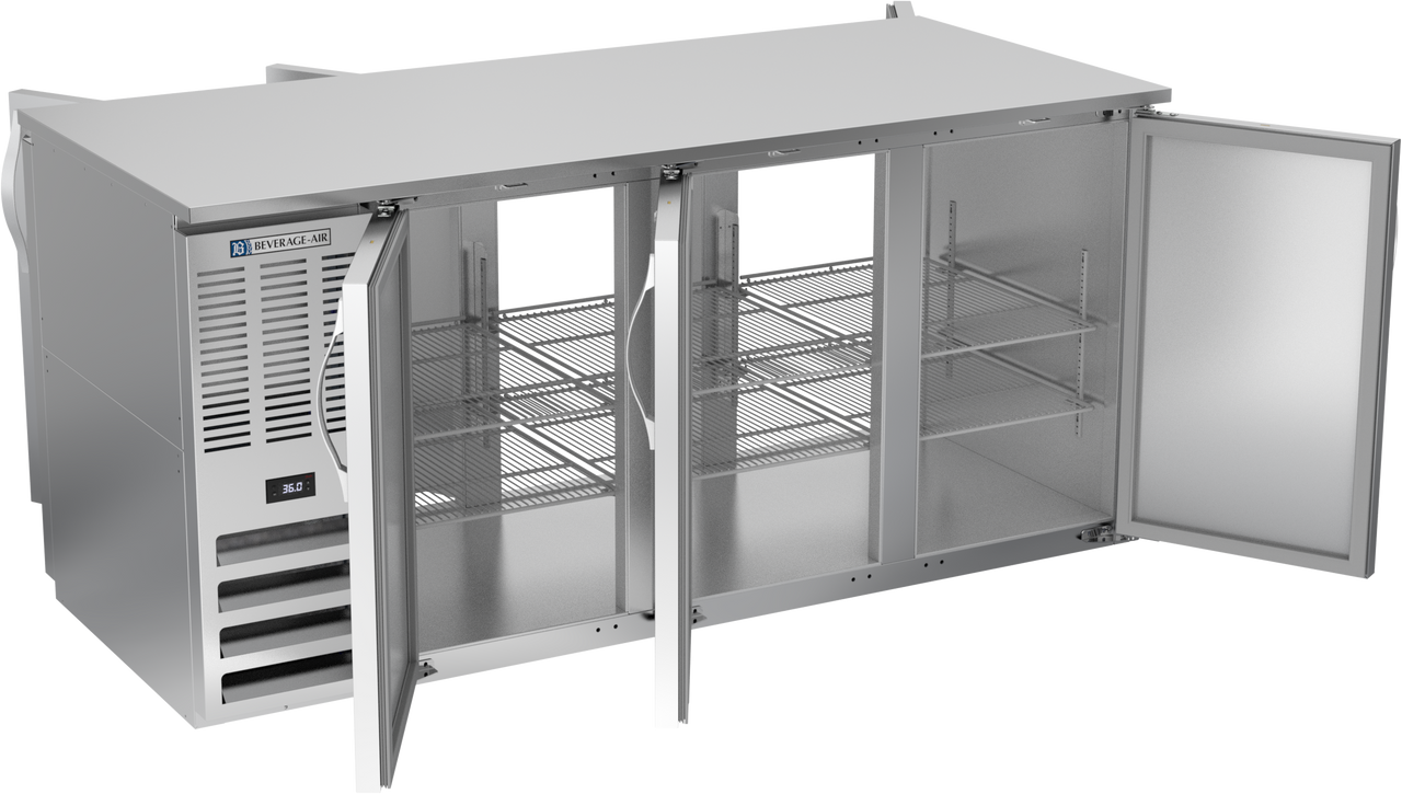 BB72HC-F-PT-S | 72" Solid Doors Food Rated Pass-thru Back Bar in Stainless Steel BB72HC-F-PT-S | 72" Solid Doors Food Rated Pass-thru Back Bar in Stainless Steel