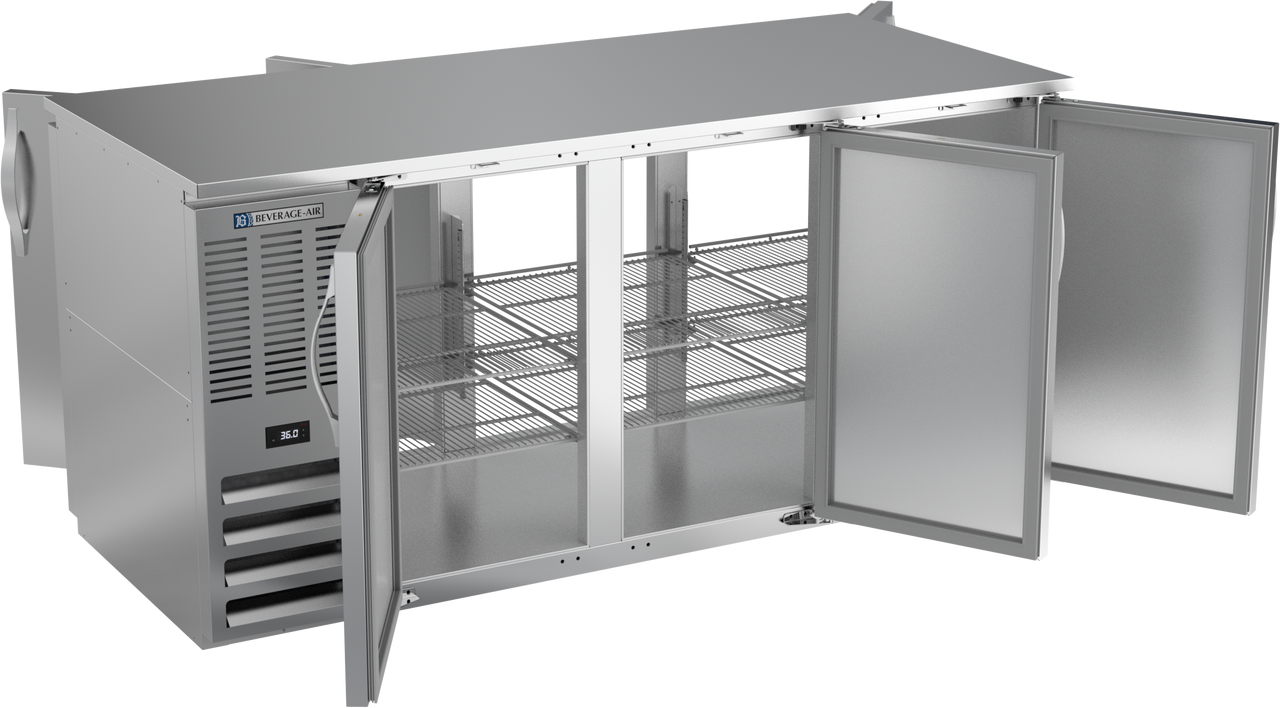 BB72HC-F-PT-S | 72" Solid Doors Food Rated Pass-thru Back Bar in Stainless Steel