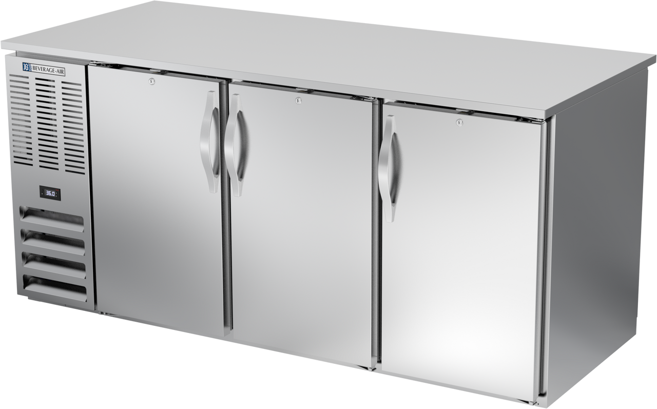 BB72HC-F-PT-S | 72" Solid Doors Food Rated Pass-thru Back Bar in Stainless Steel